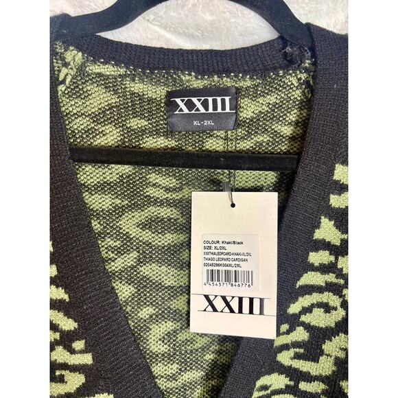 NWT XXIII Khaki/Blk Leopard Cardigan, Sz. L-XL - Picture 3 of 5